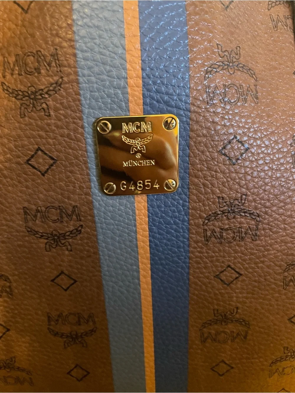 MCM Visetos Dog Bone Striped Shopper Tote
